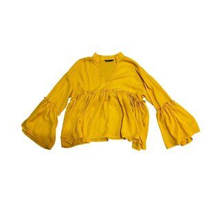 Shein Womens Yellow Bell Sleeve Blouse Size Medium 1672